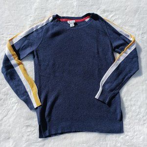 Stylus Sweater Blue with White and Yellow Stripe on Sleeves Size Small